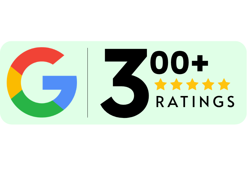 Google ratings badge displaying 300+ ratings and five gold stars.