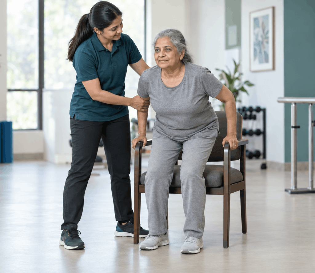 Geriatric rehabilitation for senior mobility and balance at PHYSIOMOTION in Faridabad