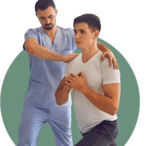 Physiotherapist guiding a patient through a functional movement exercise at PHYSIOMOTION in Faridabad