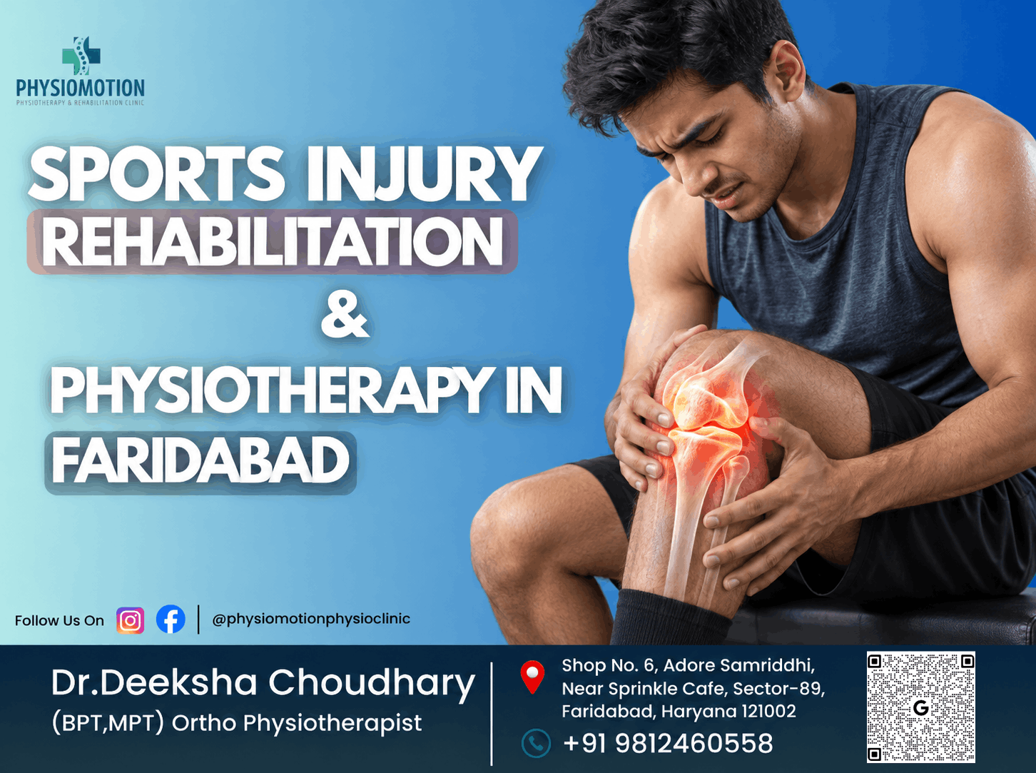 Athlete experiencing knee pain representing sports injury rehabilitation and physiotherapy at PHYSIOMOTION in Faridabad